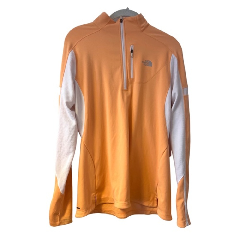 The North Face Women’s lightweight 1/4 zip orange and‎ white flash dry large